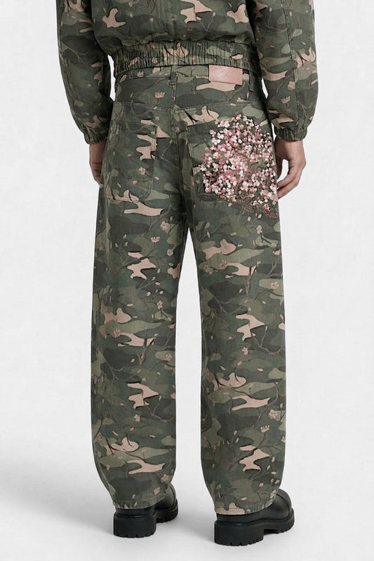Embroidered camouflage jeans