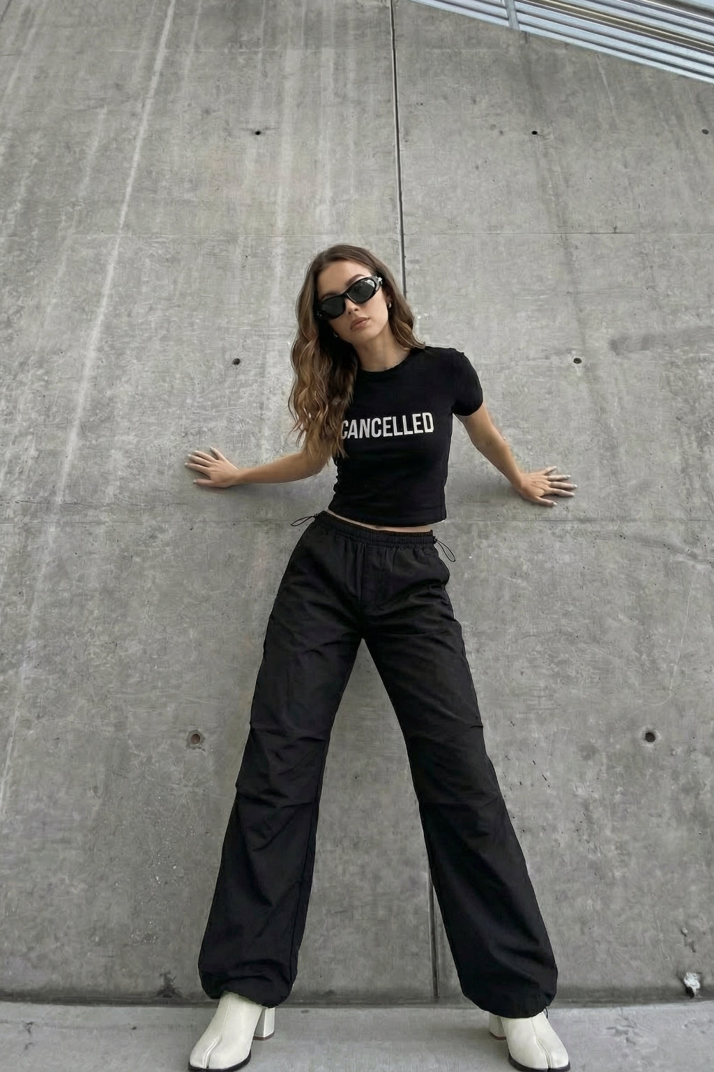 Black parachute pants