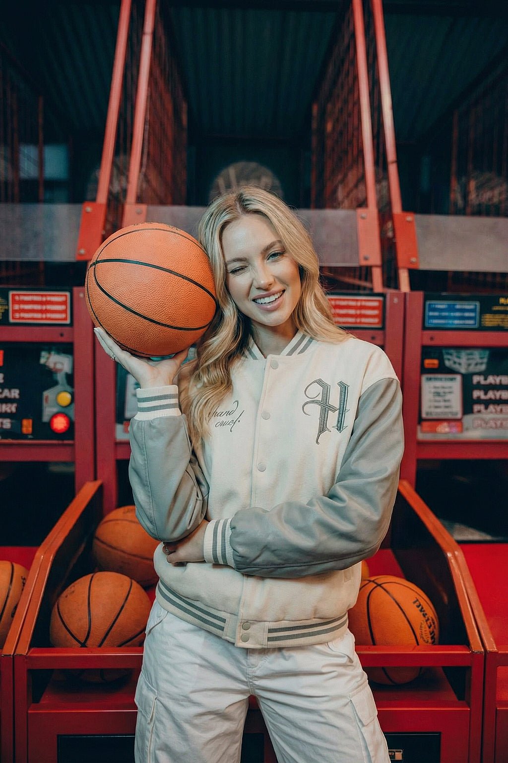 Beige varsity jacket