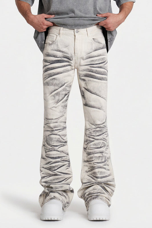 White stacked jeans