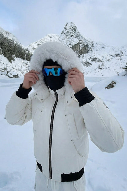 Puffer jacket with fur hood