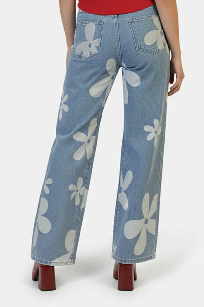 Floral printed jeans