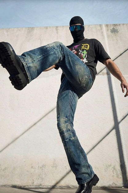 Blue stacked jean