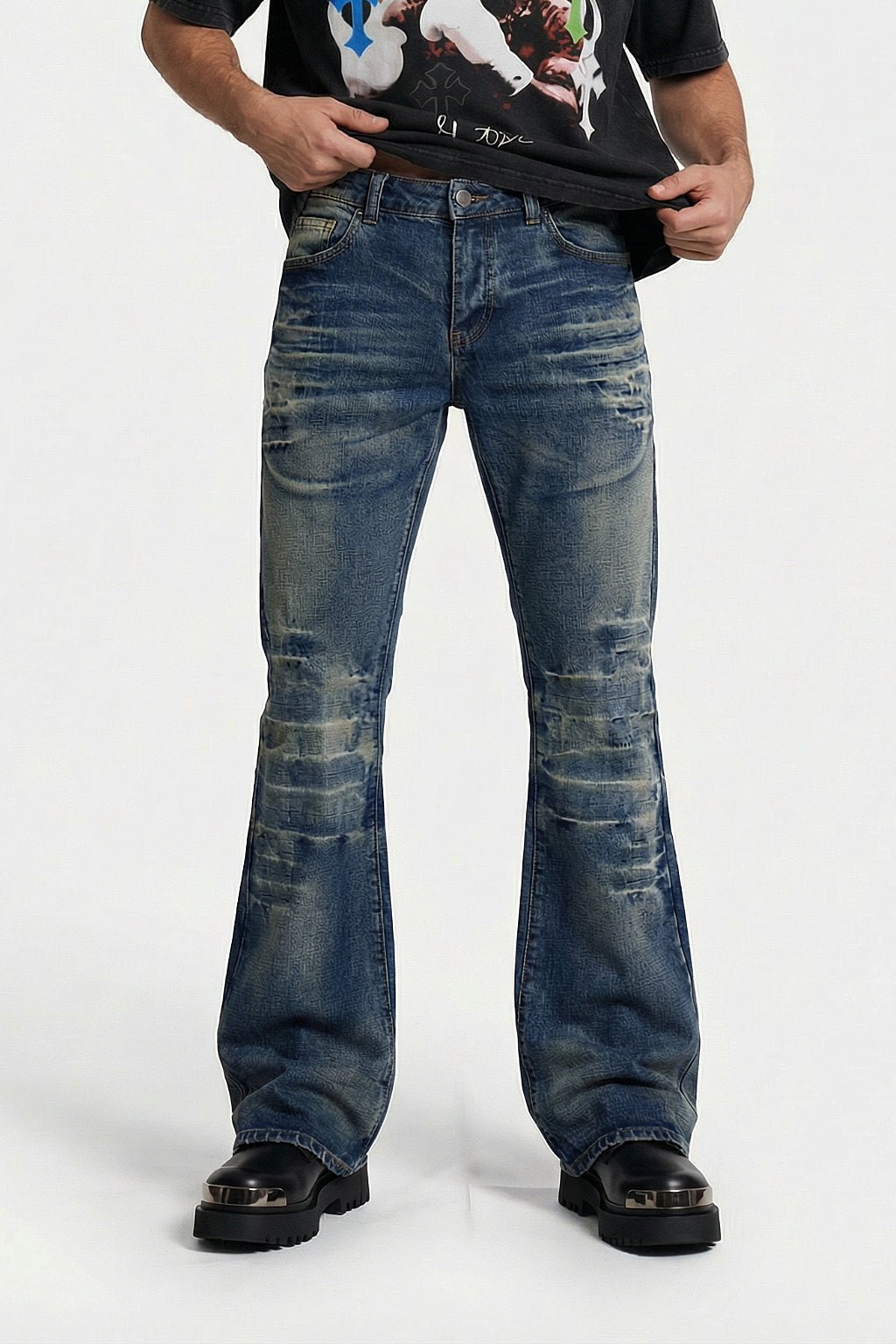 Blue stacked jeans