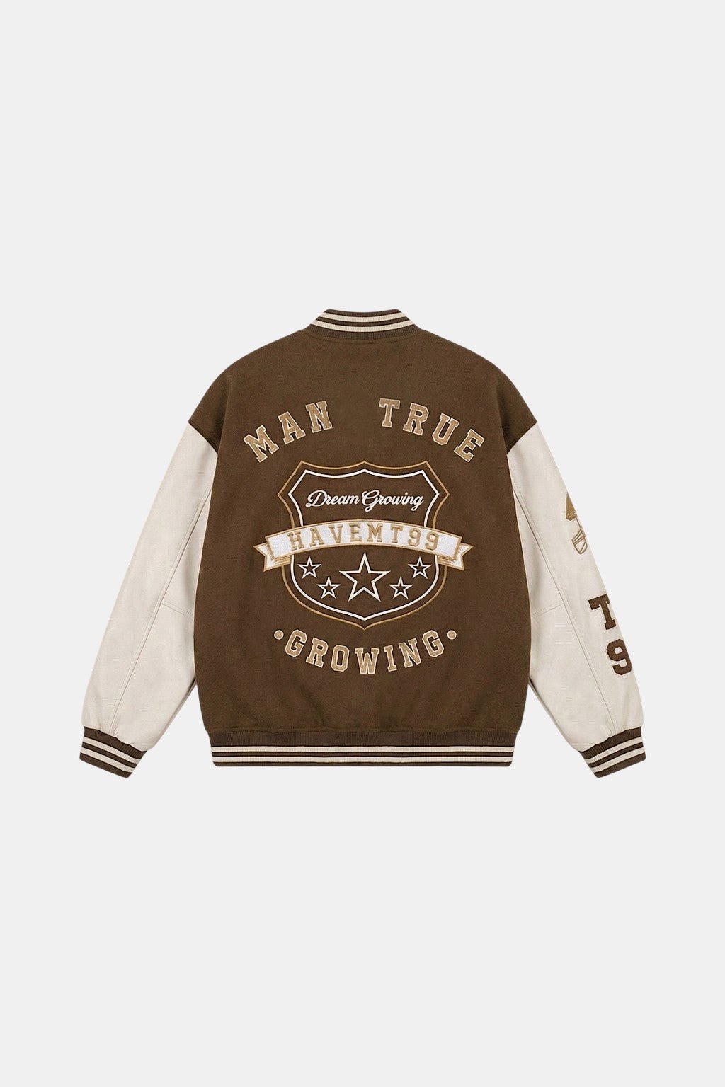 Brown varsity jacket
