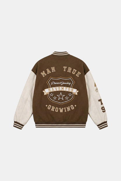 Brown varsity jacket