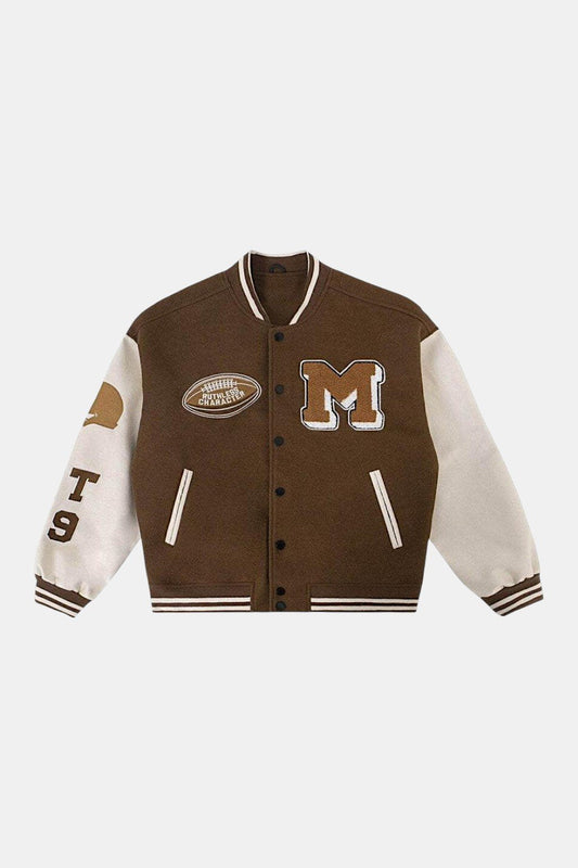 Brown varsity jacket