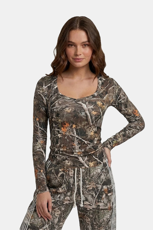 Camo long sleeve crop top