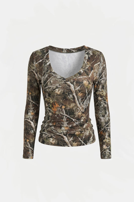Camo long sleeve crop top