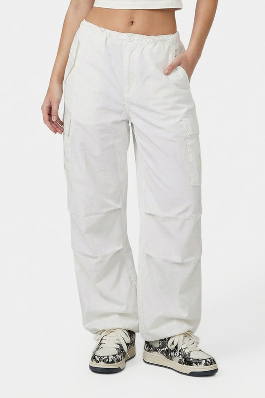 White parachute cargo pants