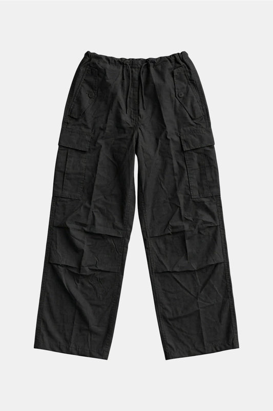 Black parachute cargo pants