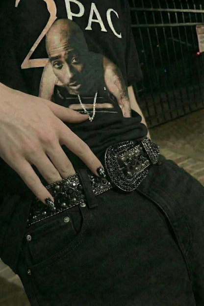 Black rhinestone belt