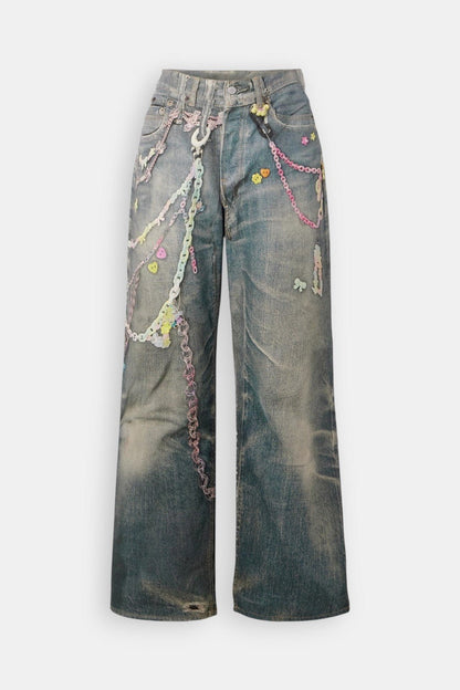 Chain print jeans