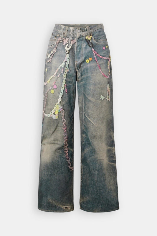 Chain print jeans