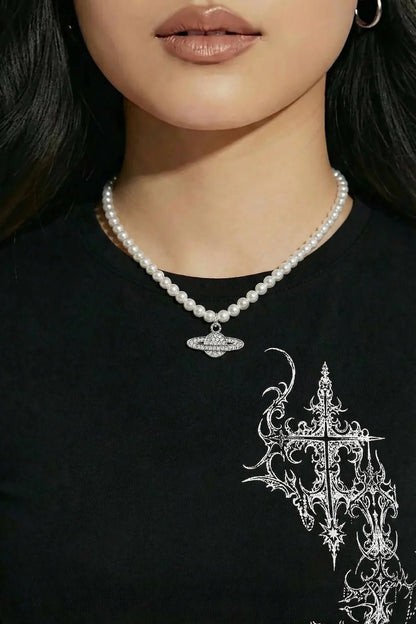 Planet and pearl necklace