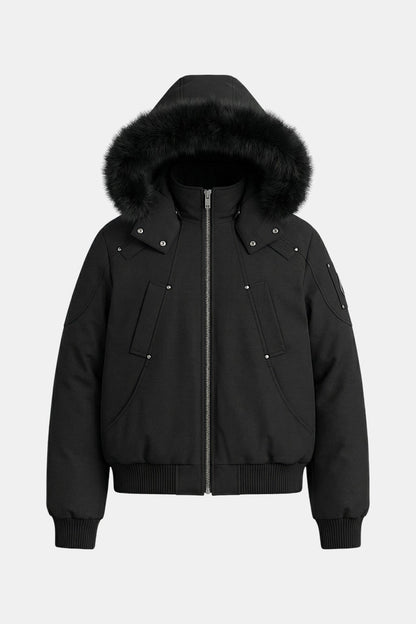Puffer jacket with fur hood