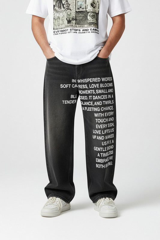 Jeans with front writing