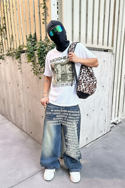 Jeans with front writing