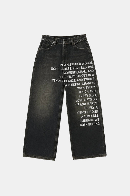 Jeans with front writing