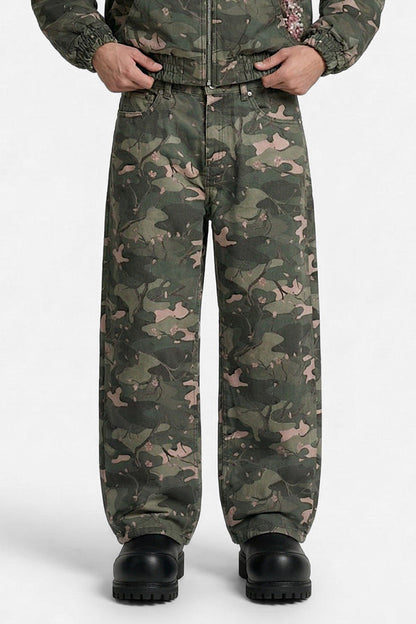Embroidered camouflage jeans