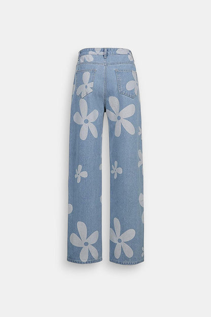 Floral printed jeans