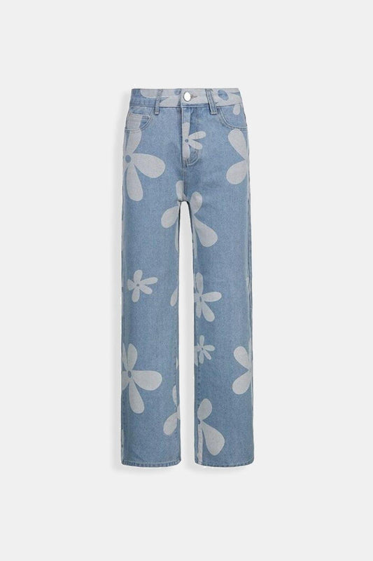 Floral printed jeans