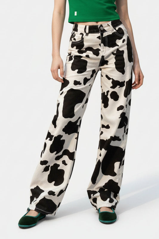 Cow print jeans