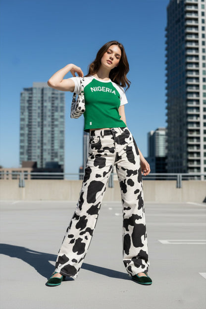 Cow print jeans