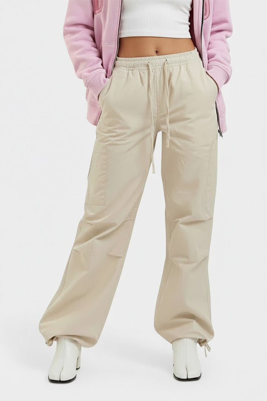Beige parachute pants