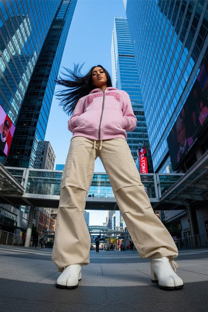 Beige parachute pants