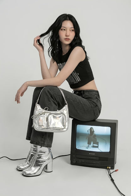 Handbag with transparent panel