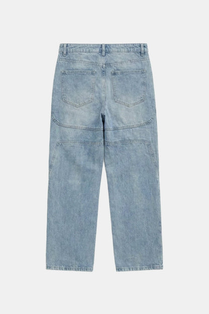 Stacked denim jeans men's