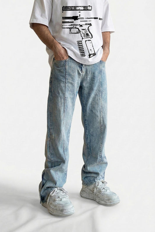 Stacked denim jeans for men