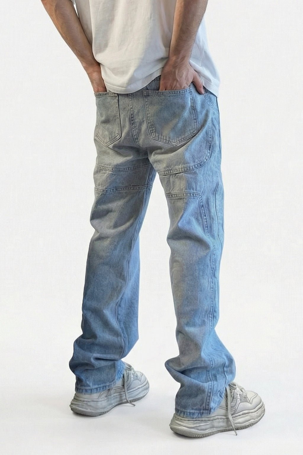 Stacked denim jeans men's