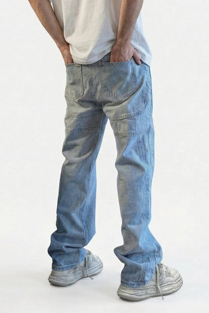 Stacked denim jeans men's