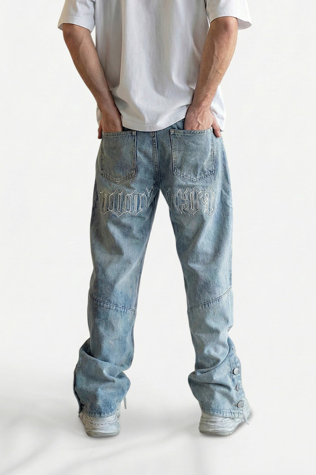 Stacked denim jeans for men