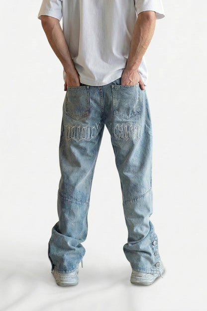 Stacked denim jeans for men