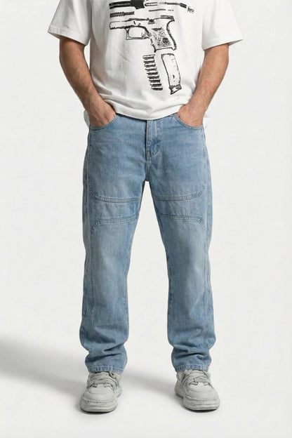 Stacked denim jeans for men