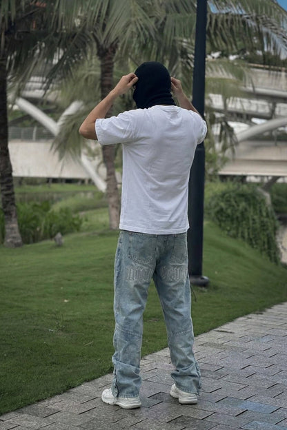 Stacked denim jeans for men