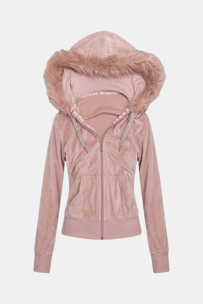 Suede fur hoodie