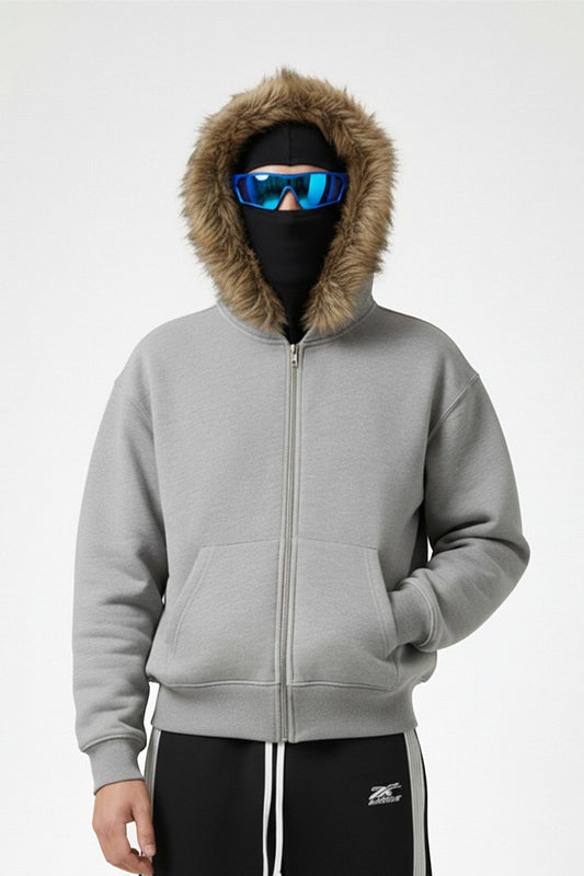 Fur hooded sweatshirt