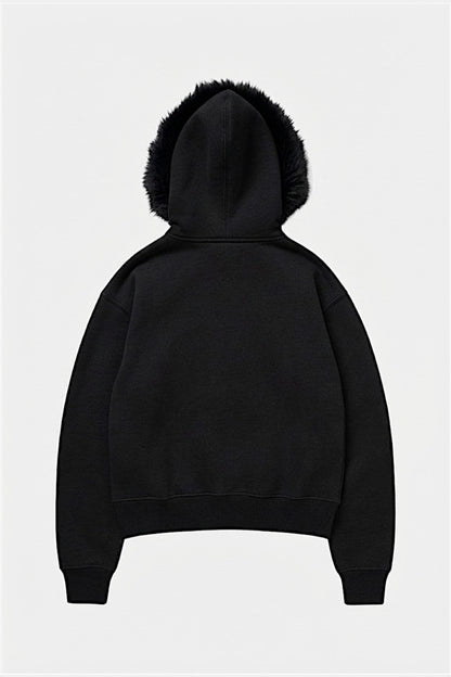 Fur hooded sweatshirt
