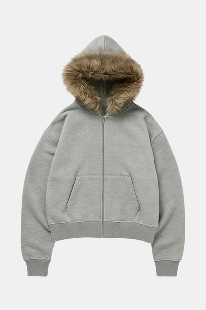 Fur hooded sweatshirt