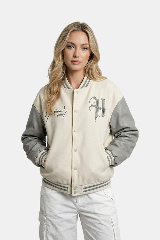 Beige varsity jacket