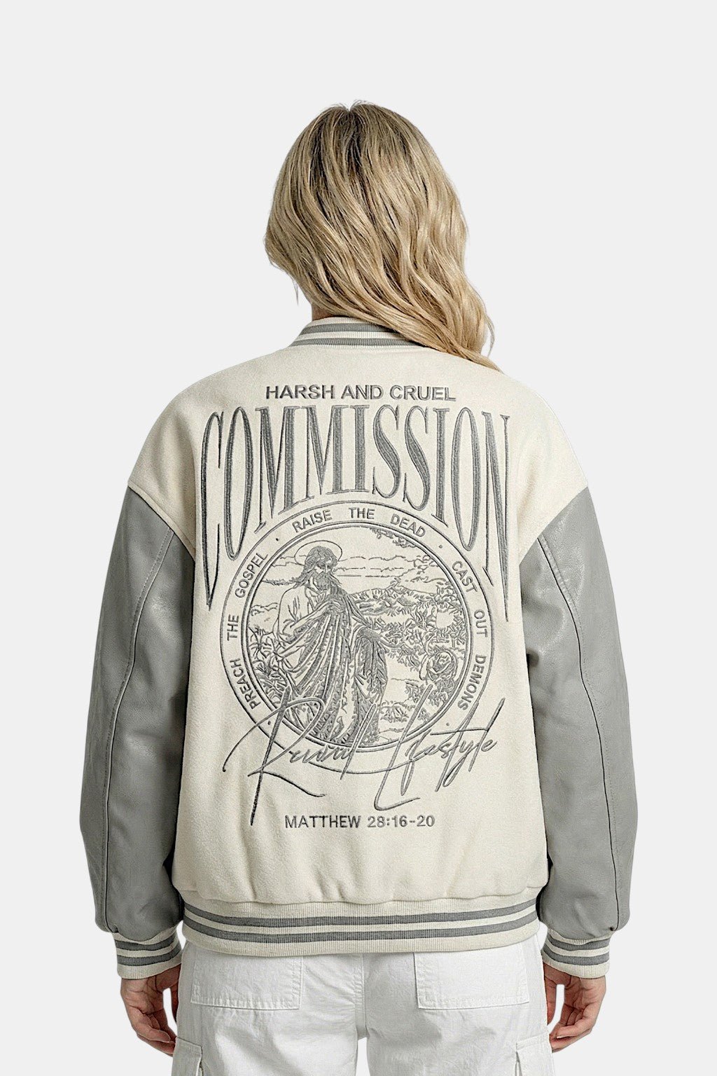 Beige varsity jacket