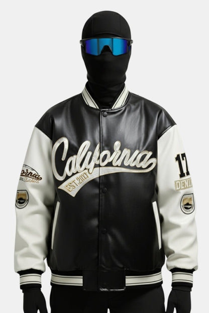 Leather varsity jacket