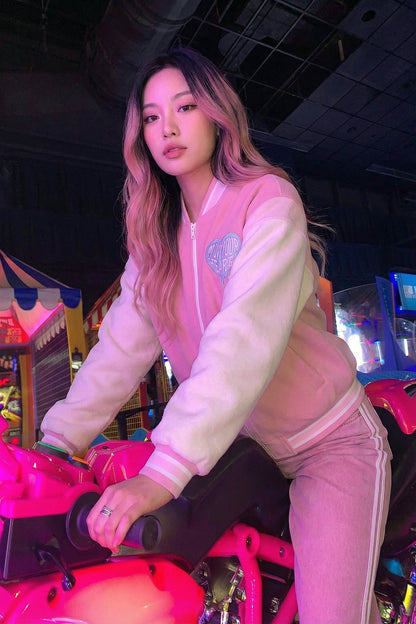 Pink varsity jacket
