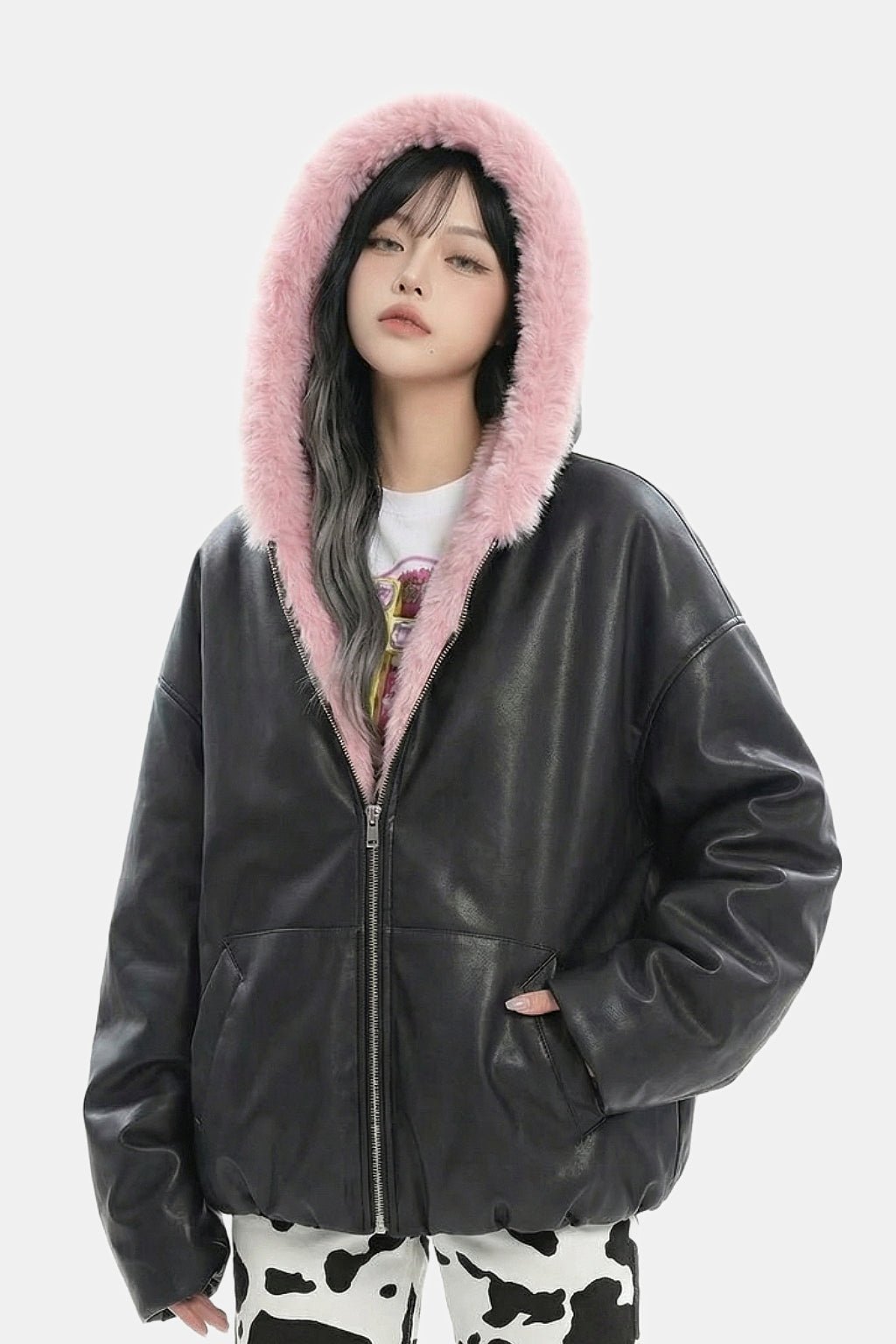 Fur leather jacket
