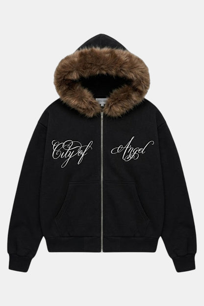 Fur jacket with calligraphy