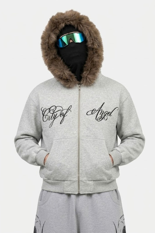 Fur jacket with calligraphy